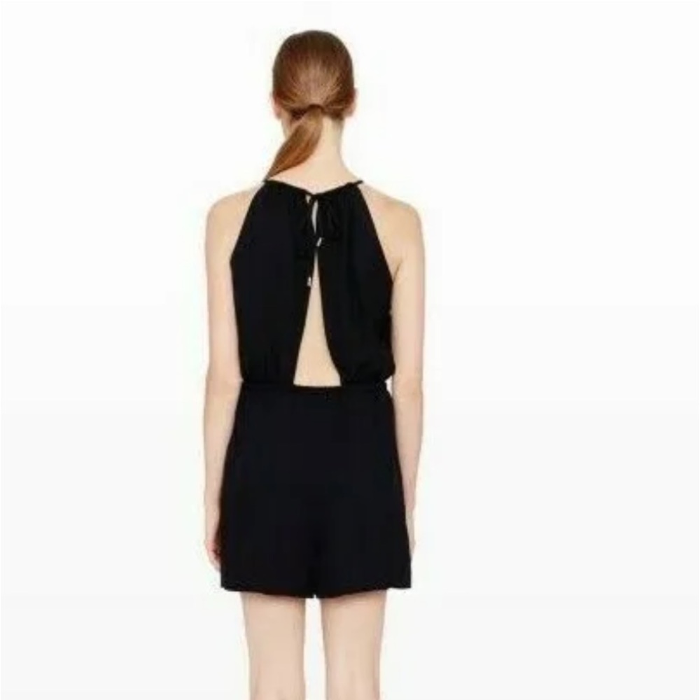 Club Monaco Black Halter Split Back Romper Jumper Playsuit w/ Pockets - Picture 3 of 7